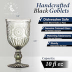 Yungala Smokey Black Wine Glasses Set of 6 Vintage Hobnail Goblets 10 oz Dishwasher Safe