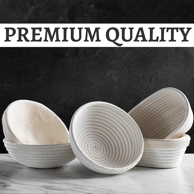 Banneton Bread Proofing Basket [Set of 2 ] Round 9 Inch Handmade Rattan Baskets and Liners for Sourdough