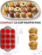 Boxiki Kitchen Non-Stick 12 Cup Silicone Muffin Pan with Steel Frame - BPA Free, Non-Toxic, Anti-Warp, Durable & Easy to Pop Silicone Muffin Tin - Perfect Cupcake Pan