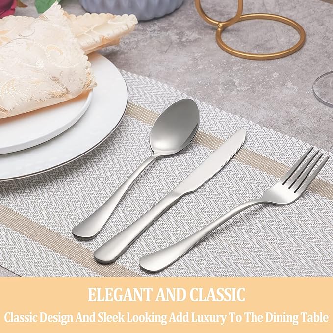 60 Piece Silverware Set Service for 12,Premium Stainless Steel Flatware Set,Mirror Polished Cutlery Utensil Sets,Durable Home Kitchen Eating Tableware Sets,Include Fork Knife Spoon,Dishwasher Safe