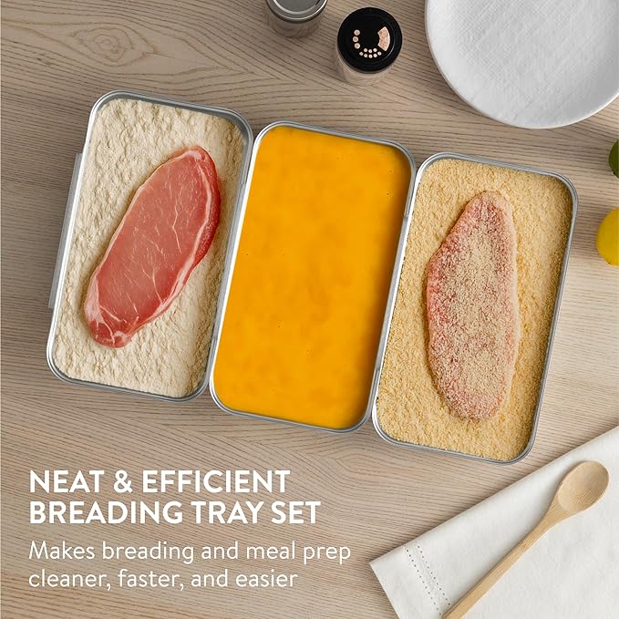 Navaris Stainless Steel Breading Trays, Set of 6 - Interlocking & Stackable Tray Design - 27x15cm Baking and Cooking Sheets - Oven and Dishwasher Ready for Versatile Kitchen Use