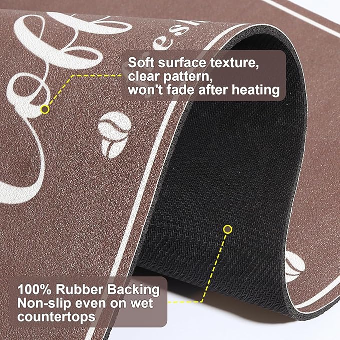 CooRug Absorbent Coffee Mat, Fashion Dish Drying Mat for Kitchen Counter Coffee Bar Accessories Espresso Machine Dish Rack 16" x 24" Brown