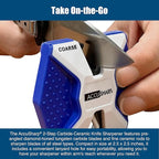 AccuSharp Pull Through Knife Sharpener Keychain, 2-Stage Sharpener for Straight or Serrated Kitchen Knives, Handheld Tool for Fishing & Hunting, White/Blue