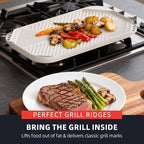 Nonstick Griddle Grill Pan - 19.5" x 11" Reversible Griddle Pan for Stove Top, Grill, or Campfire, Two Burner Cast Aluminum Grill, Rectangular Baking Flat and Ribbed Griddle Plate, Beige