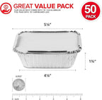Small Aluminum Pans Take Out Containers (50 Pack) 50 Foil Oblong Pans and 50 Cardboard Lids - 1 Lb Tin Pans - Disposable Food Storage Containers for Cooking, Baking and Meal Prep