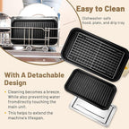 Pukomc Electric Indoor Grill,2 in 1 Indoor Grills for Kitchen with Grill Net & Non-Stick Cooking Removable Plate, Temperature Control, Dishwasher Safe, 1800W Large Smokeless Griddle