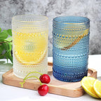 Hobnail-Drinking Glasses 13oz Vintage Glassware Sets Cocktail Juice Glasses Set of 6, Sapphire