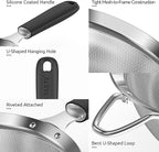 U-Taste Small Fine Mesh Strainer: 18/8 Stainless Steel 3.35in 30 Mesh Kitchen Food Sieve with Sturdy Riveted Silicone Handle, Heavy Duty Deep Handheld Metal Colander for Tea, Juice (Black)