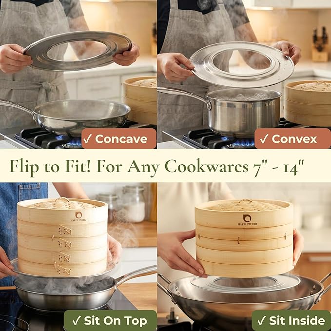 HAPPi STUDIO Stainless Steel Bamboo Steamer Ring - Fits 8 10 11 12 Inch Bamboo Dumpling Basket - Dim Sum Steamer Ring Adapter for Wok, Pot, Rice Cooker