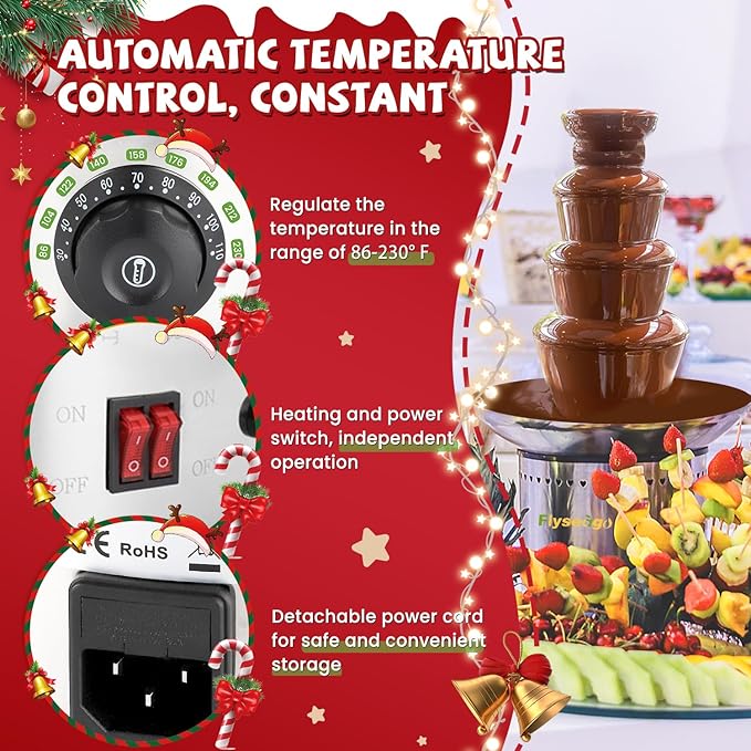 Commercial Chocolate Fountain 4 Layers 11Lbs Large Chocolate Fondue Tower Stainless Steel Hot Chocolate Waterfall for Nacho Cheese Knob Control