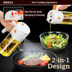 GEDO 2-in-1 Oil Sprayer & Dispenser, Borosilicate Glass Oil Bottle with Auto Open/Close Lid, One-Press Refill & Ergonomic Handle, Mist & Pour for Cooking, Salad, Air Fryer, BBQ
