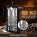 Utopia Kitchen 304 Grade Stainless Steel French Press Coffee Maker 34 Oz, Double Wall Insulated Coffee Press with 4-Level Filtration system, Include 2 Extra Filters, Rust-Free, Black
