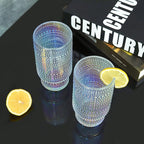 Joeyan Iridescent Drinking Glasses,Vintage Embossed Stacking Water Tumblers Romantic,Clear Hobnail Rainbow Glassware Set,Beaded Highball for Juice Beverages Coffee Tea Cocktail,10 oz,Set of 4