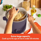 bella 16 Cup Rice Cooker with Steamer, Dishwasher Safe Steaming Basket, Rice Paddle and Measuring Cup, Removable Nonstick Cooking Bowl, Automatic Keep Warm Function, 400 Watt, Plum