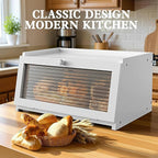 LOHASOK Bread Box for Kitchen Countertop Large Farmhouse Bread Container Bread Storage with Window Wooden Bread Holder White