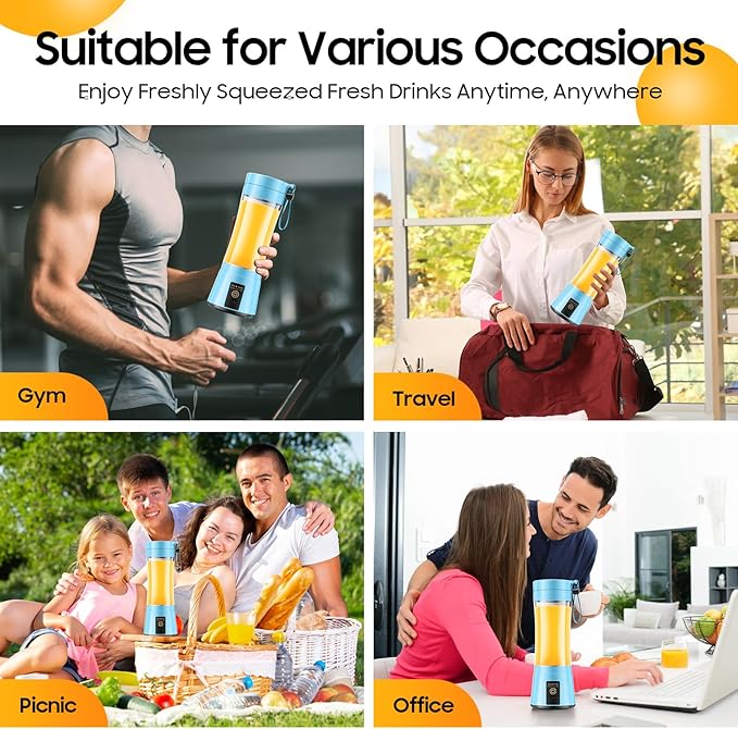 Portable Blender for Smoothies & Shakes - Cordless Personal Size Blender with 6 Blades, 380Ml Juice Cup, Lightweight & Rechargeable, Freshly Squeezed for Picnic/Sports/Office, Mother's Day