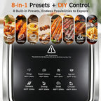 Glass Air Fryer, Portable Air Fryer with 6.0QT Glass Container, Adjustable Temp & Time, Overheat & Power-Off Protection, 8-in-1 Non Toxic AirFryer for Quick Easy Meals