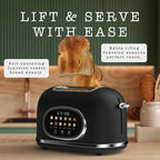Rae Dunn Retro Digital Electric Toaster, 2 Slice Stainless Steel Toaster With Touchscreen, Countdown Timer, 6 Shade Settings, Wide Slots, High Lift Lever, Bagel, Defrost & Reheat, Digital Black