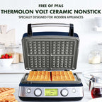 GreenPan Elite 4-Square Belgian & Classic Waffle Maker,Healthy Ceramic Nonstick Dishwasher Safe Plates, Adjustable Shade/Crunch Control, Wont Overflow, Easy Cleanup Breakfast, PFAS-Free, White