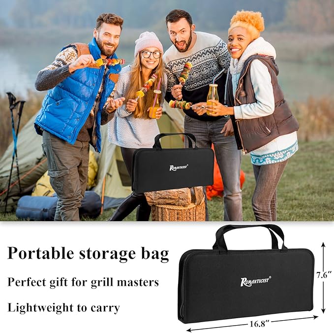 ROMANTICIST 27pcs Heavy Duty Grilling Gifts for Men Dad Fathers Day, Extra Thick BBQ Accessories Tools Set, Stainless Steel Grill Utensils Kit with Meat Claws, Canvas Bag for Outdoor Camping Black