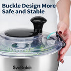Stainless Steel Salad Spinner, 4.8 Qt Vegetable Washer, BPA-Free Lettuce Dryer with Crank Design, Dishwasher Safe, Non-Slip Base - Transparent Lid