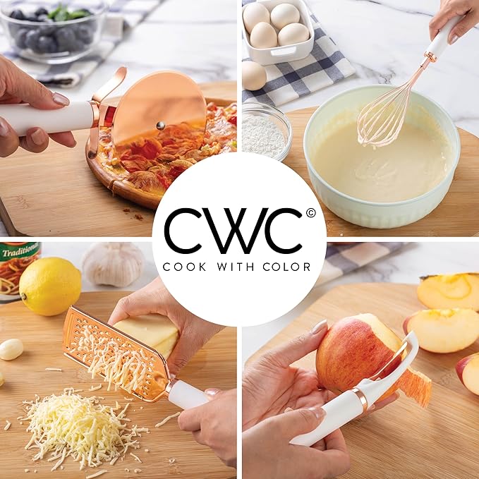 COOK WITH COLOR Kitchen Gadget Set Copper Plated Stainless Steel Utensils with Soft Touch Handles, Copper White, 10 Pieces