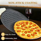 Bestdin 5Pcs Pizza Pan Set - 12 inch Pizza Pan with Holes, Non-stick, Pizza Oven Accessories with 2 Carbon Steel Round Pans, Pizza Cutter and 2 Gloves, Dishwasher Safe