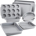 Farberware Nonstick Bakeware Set Includes Cookie Sheets/Baking Cake Muffin and Bread Pan, 8 Piece, Gray