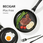 BECIGAR Black Ceramic Pots and Pans Set, 15PCS Nonstick Set Ceramic Cookware Set, Nonstick Pan Pots and Pans Set Non Stick Cookware set