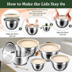 Mixing Bowls with Lids Set, 16PCS Stainless Steel Mixing Bowls,Nesting Storage Bowls for Kitchen with Mixing Bowls Set, Colander, Strainer & Grater , Metal Salad Bowl for Kitchen Gadgets , Cream