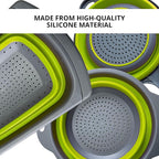 3PCS Green Foldable Kitchen Strainer Set – Silicone Colander Collapsible Strainers and Colanders Green Collander for Kitchen Collapsible Compact Drain Tools for Cooking Prep