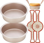 HONGBAKE 8 Inch Round Cake Pan Set for Baking with 2 Pcs Silicone Baking Sling Mats, Nonstick Circle Cake Pans Set of 2, 2.5" Deeper Layer Cake Tin for Oven, Cheesecake Mold, Huty Duty, Golden