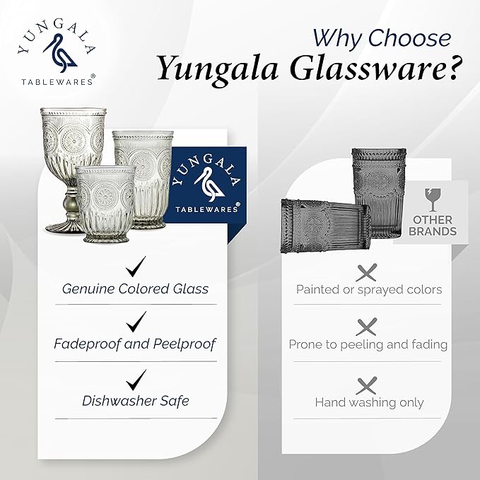 Yungala Smokey Black Highball Glasses Set of 6 —10 oz Tall Drinking Glasses
