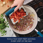 Rachael Ray Tools and Gadgets Kitchen Prep, Garbage Bowl with Lid, Bench Scrape, Veggie Peeler, 4 Piece Food Prep Set - Marine Blue