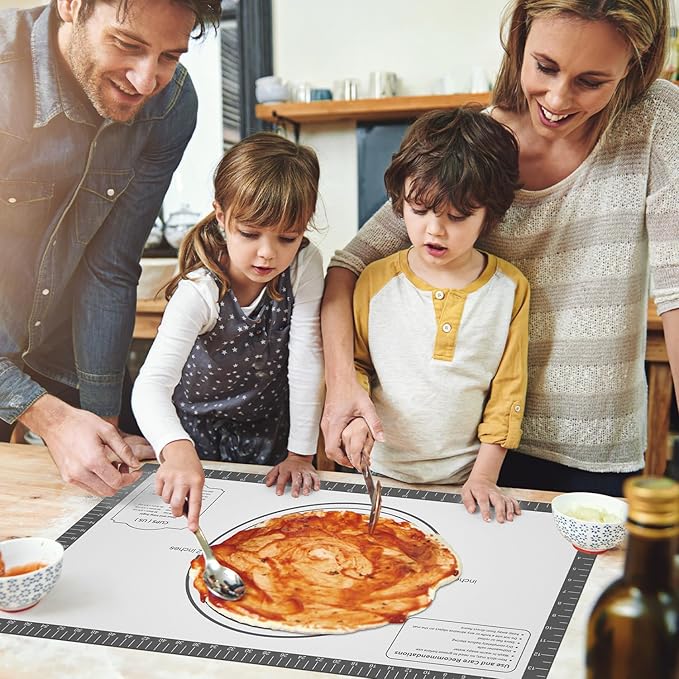 Silicone Baking Mat with Measurement, Non Stick Silicone Pastry Mat for Dough Rolling, Silicone Mat for Baking Macaron Pizza Cookies Pie Crust Oven, Silicone Bread Mat