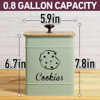 Cookie Jar with Airtight Lid - 1 Gallon - 6"D x 8"H Green Iron Cookie Tin with Bamboo Lid - Large Cookie Jars with Lids Airtight - Farmhouse Cookie Jars for Kitchen Counter Decorative - Cookies Jar