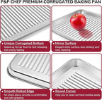 P&P CHEF 9 x 7 x 1 Inch Mini Toaster Oven Pan, Stainless Steel Small Baking Pan Oven Tray for Cooking & Roasting, Corrugated Bottom, Healthy & Sturdy, Dishwasher Safe - 1Pc