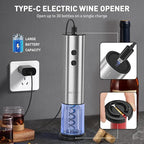 Secura Stainless Steel Electric Wine Opener, Rechargeable Automatic Wine Bottle Opener with Foil Cutter & Charging Cable, Reusable Corkscrew Wine Opener Electric for Home Party Bar Outdoor, Silver