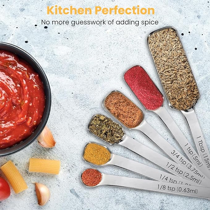 Stainless Steel Measuring Spoons Set of 11, Includes 6 Rectangular Measuring Spoons and 5 Tiny Spoons, Compact Spoons Design for Narrow Spice Jars, Ideal for Dry and Liquid Ingredients