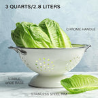 Reston Lloyd, 3 Quart Powder Coated Steel Kitchen Strainer Basket for draining Pasta, Vegetable and Fruit, Chrome Handles and Wide Stable Base, White