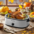 20 Quart Electric Roaster Oven with Self-Basting Lid, Turkey Roaster with Defrost Warm Function, Adjustable Temperature, Removable Pan Rack, Stainless Steel, Silver