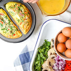 Holstein Housewares Stainless Steel 2 Section Omelet & Frittata Maker, Non Stick Coating, Easy To Clean, Indicator Lights, Compact Storage, Versatile Recipes in Minutes. 2 Portions, Metallic Red