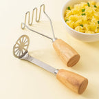 2Pcs Mini Potato Masher,Stainless Steel Mashed Potatoes Masher with wooden handle, Kitchen gadgets Tool for Potatoes, Beans, Meat, Vegetables,space saver (Mini Duo)