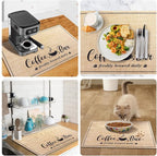 CooRug Absorbent Coffee Mat, Fashion Dish Drying Mat for Kitchen Counter Coffee Bar Accessories Espresso Machine Dish Rack 17" x 32" Beige