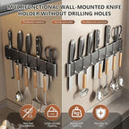 Kitchen Utensil Hanger: Wall Mount Holder Hanging Rack,7 Hooks Utensil Racks,No Drilling for Kitchen,Pantry,Bathroom,Livingroom 15.75 Inch (Dark Gray)