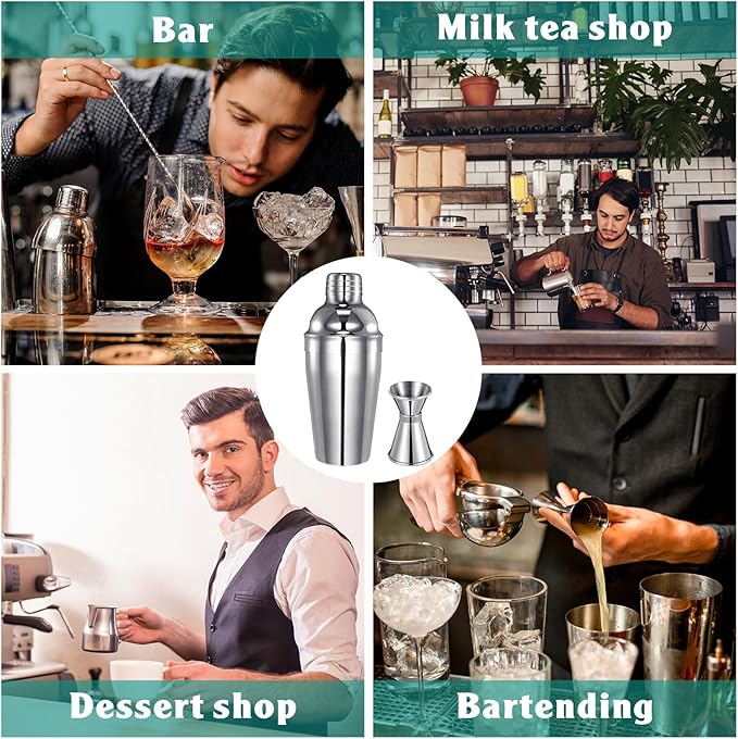 Umigy Cocktail Shaker Set Martini Shaker Bulk Stainless Steel Martini Mixer with Strainer and Double Measuring Jigger for Bar Party Home Use Wine Bar(18 Oz/ 550 ml,2 Packs)
