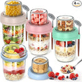4 Pack Overnight Oats Containers with Lids and Spoons, 20 oz (16+4) Overnight Oats Jars, Glass Mason Jars with Dry and Wet Separation for Oatmeal Salad Yogurt, Dual-Layer Yogurt Containers with Lids