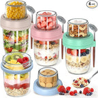 4 Pack Overnight Oats Containers with Lids and Spoons, 20 oz (16+4) Overnight Oats Jars, Glass Mason Jars with Dry and Wet Separation for Oatmeal Salad Yogurt, Dual-Layer Yogurt Containers with Lids
