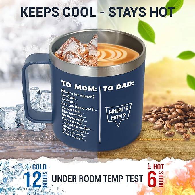 Christmas Birthday Gifts for Dad - 14 oz Stainless Steel Insulated Coffee Mug with Lid - Funny Birthday Gifts for Mom, Dad Birthday Gift Ideas, Mug for Men