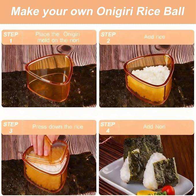 3PCS Clear Amber Onigiri Rice Ball Mold Maker Kit, Musubi Press, Triangle Sushi Press for Kid Lunch Bento, Non-stick, BPA-Free